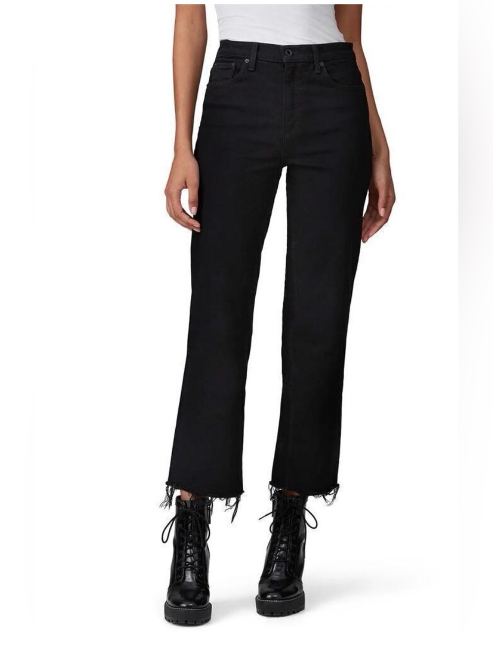 ASKK NY Women's Black Wide Leg Jeans with Frayed Hem